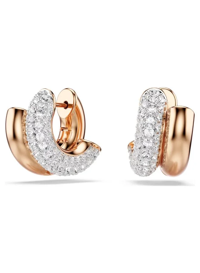 سواروفسكي أقراط دائرية صغيرة مطلية بالذهب الوردي ومرصعة بالكريستال الأبيض من ديكستيرا